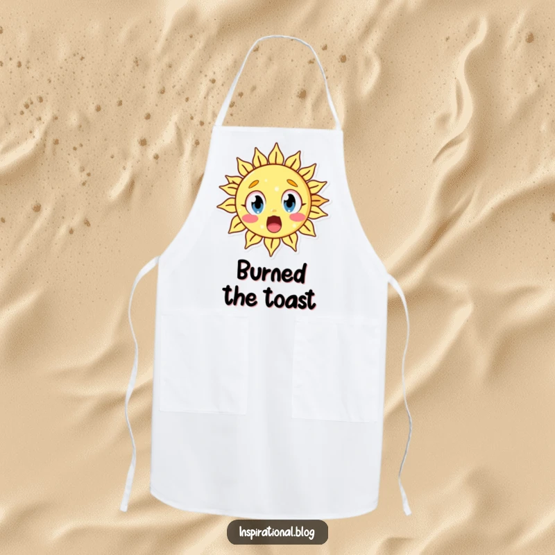 Funny apron featuring a surprised sun character with wide eyes, perfect for bringing a humorous and astonished vibe to cooking.