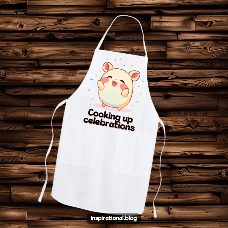 Funny Apron: A small, round creature is throwing confetti and giggling, perfect for keeping messes fun and cheerful.