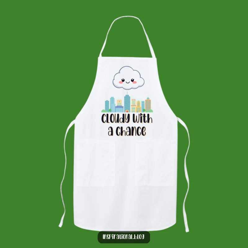 Funny Happy Cloud City Apron: Cook Up Smiles Over the Skyline