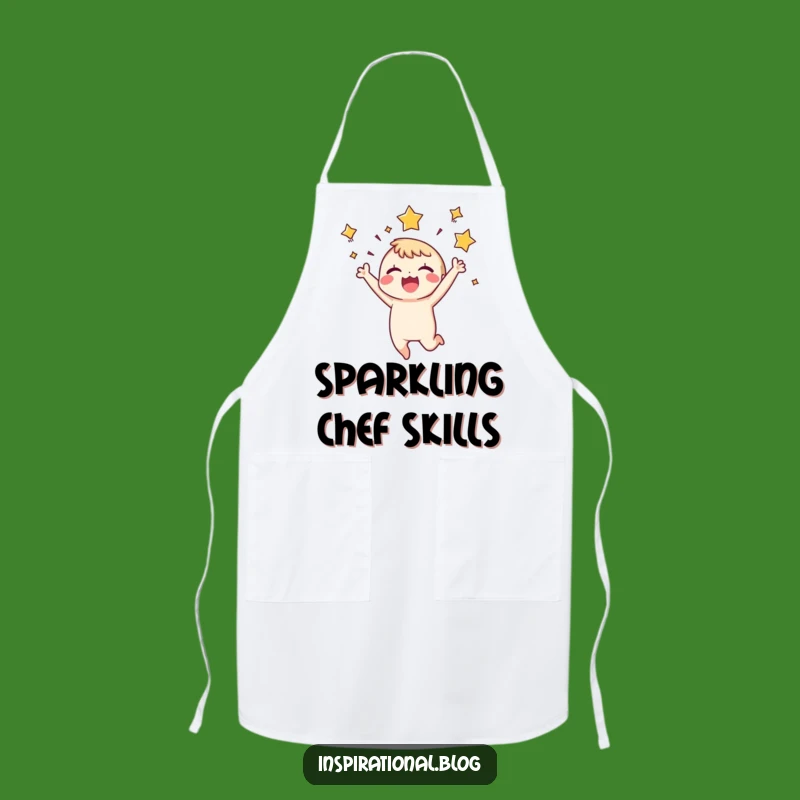 Funny Joyful Character Apron: Tiny Leaper Expressing Excitement, Hilarious Kitchen Accessory