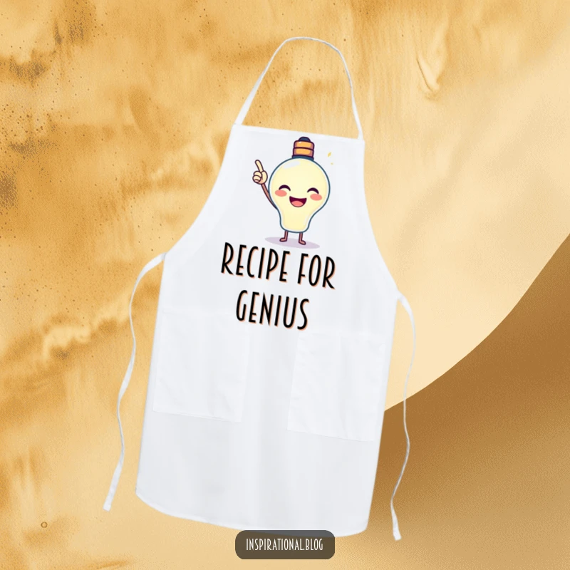 Funny Lightbulb Apron featuring a beaming lightbulb pointing its glow upwards, ideal for kitchen creativity and gifting.