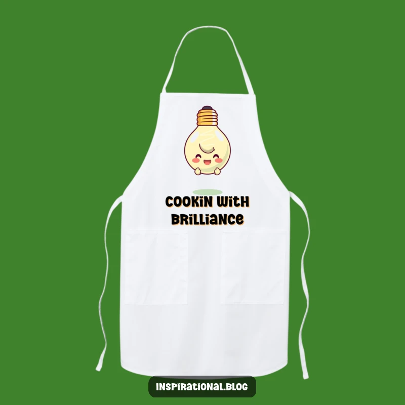 Funny Lightbulb Idea Apron - Character Peeking From Smiling Lightbulb Kitchenware