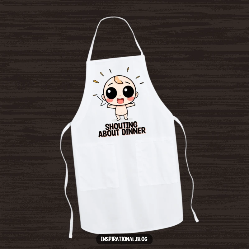 Funny Apron with a speech bubble character shouting with excitement, perfect for energetic cooks and hosts.