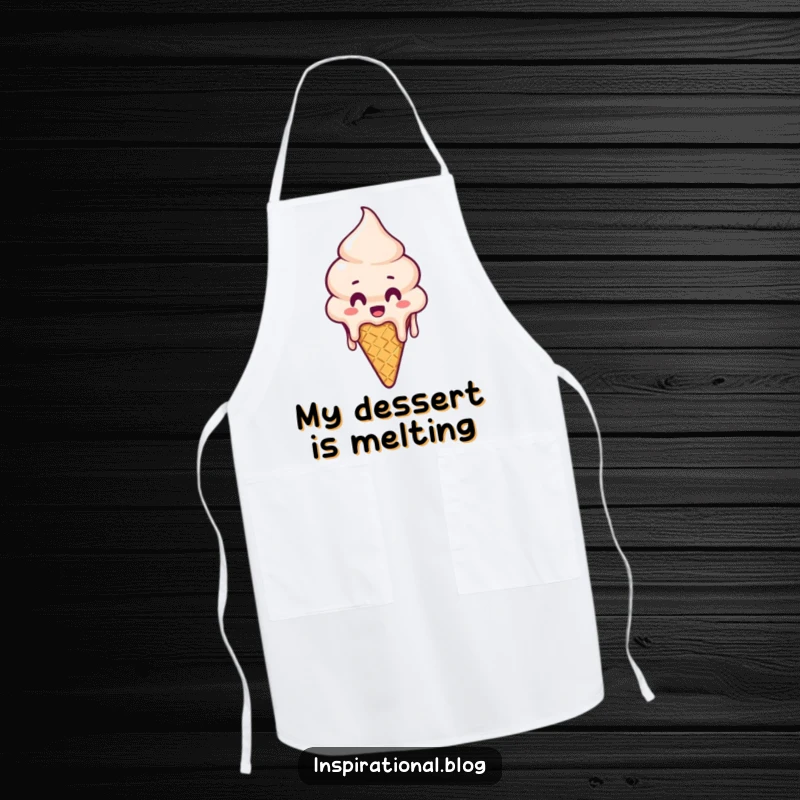 Funny Apron: Kitchen apron depicting a surprised melting ice cream cone character, perfect for playful cooking.