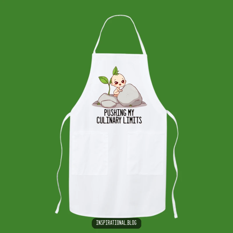 Funny Sprout Pushing Rock Apron - Kitchen Humor & Determined Cooking