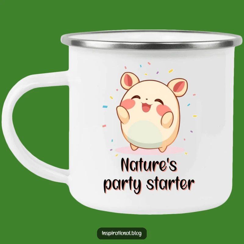 Funny Confetti Giggler Camping Mug: Sip Your Joy with a Giggling Creature's Adventure