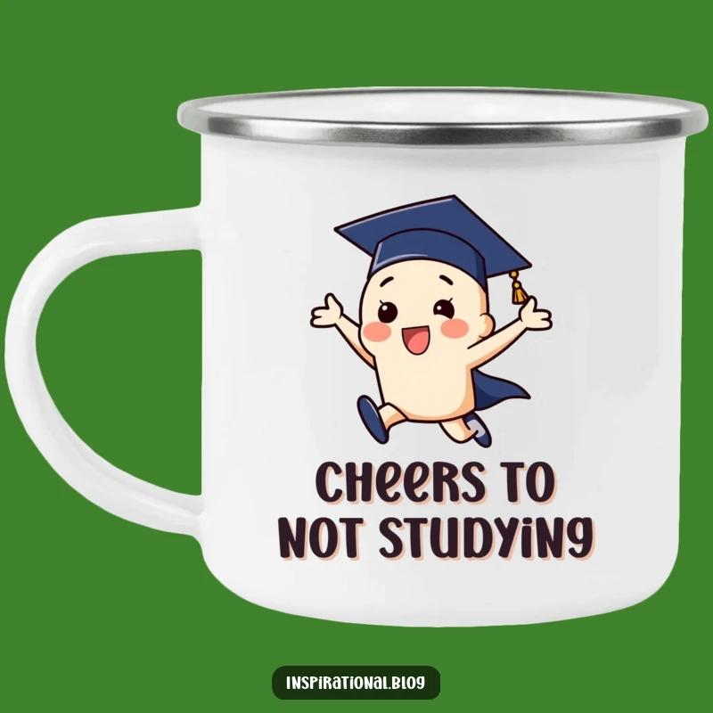 Funny Graduation Cap Leap Camping Mug: Adventure Fuel for Grads