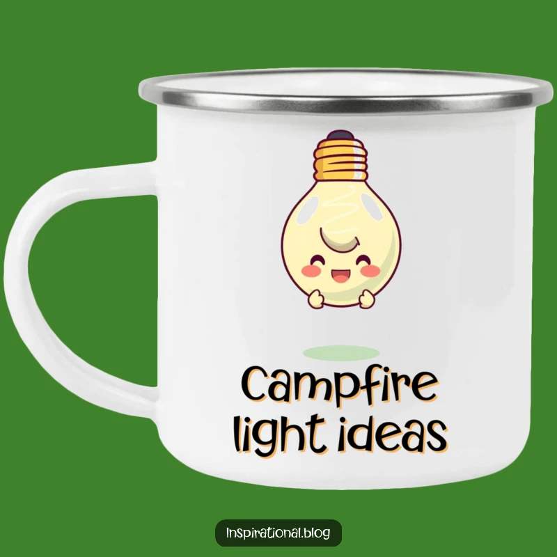 Funny Lightbulb Idea Camping Mug - Character Peeking From Smiling Lightbulb