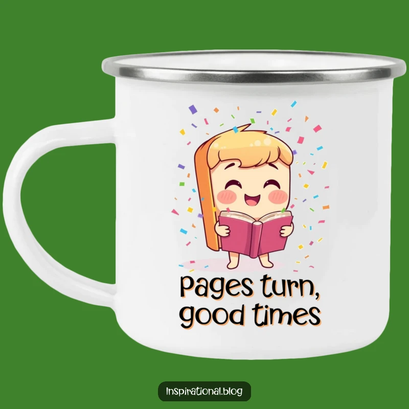 Funny Book Character Camping Mug: Confetti Campfire Laughs Outdoors