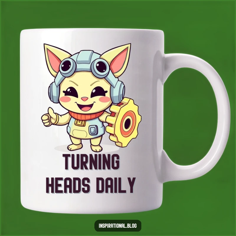 Funny Gear Character Mug: Mischievous Smile, Mechanical Humor, Perfect Gift!
