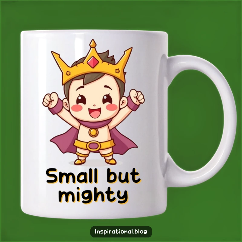 Funny Hero Mug: Tiny Character's Big Triumph for a Fun Gift