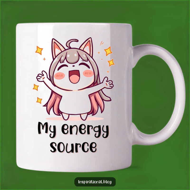 Funny Kawaii Cheering Mug - Loud Excitement Starbursts, Perfect Gag Gift