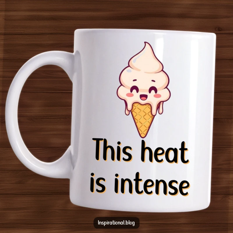 Funny Mug: A surprised ice cream cone character melting and dripping, conveying humor and a chaotic sweet moment.