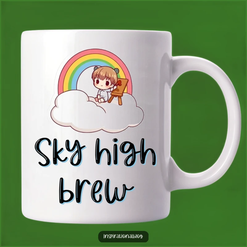 Funny Rainbow Cloud Painter Mug: Artistic Character's Colorful Gift