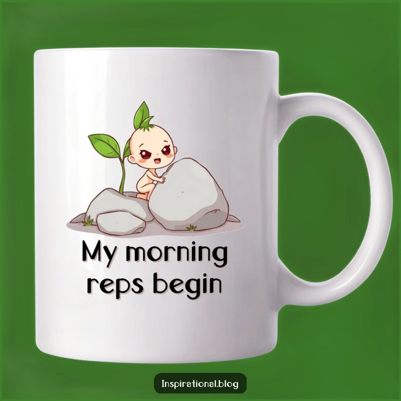 Funny Sprout Pushing Rock Mug - A Determined Little Guy Gift