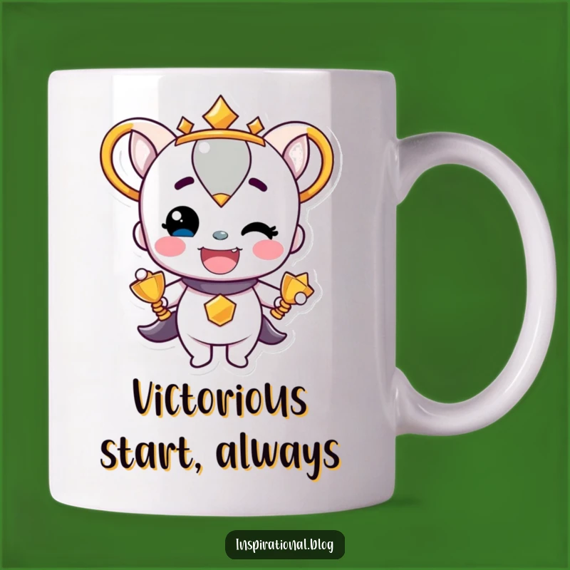 Funny Trophy Mug: Celebrate Wins with This Beaming Character's Proud Humor.