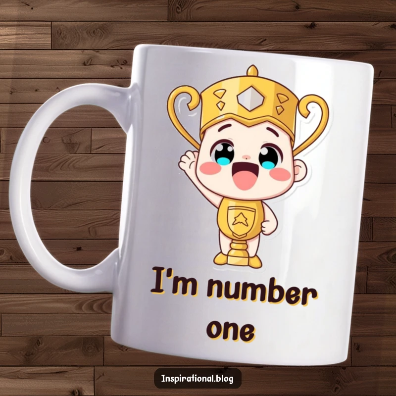 Funny trophy character beaming with pride, holding its shiny award, perfect for celebrating success.