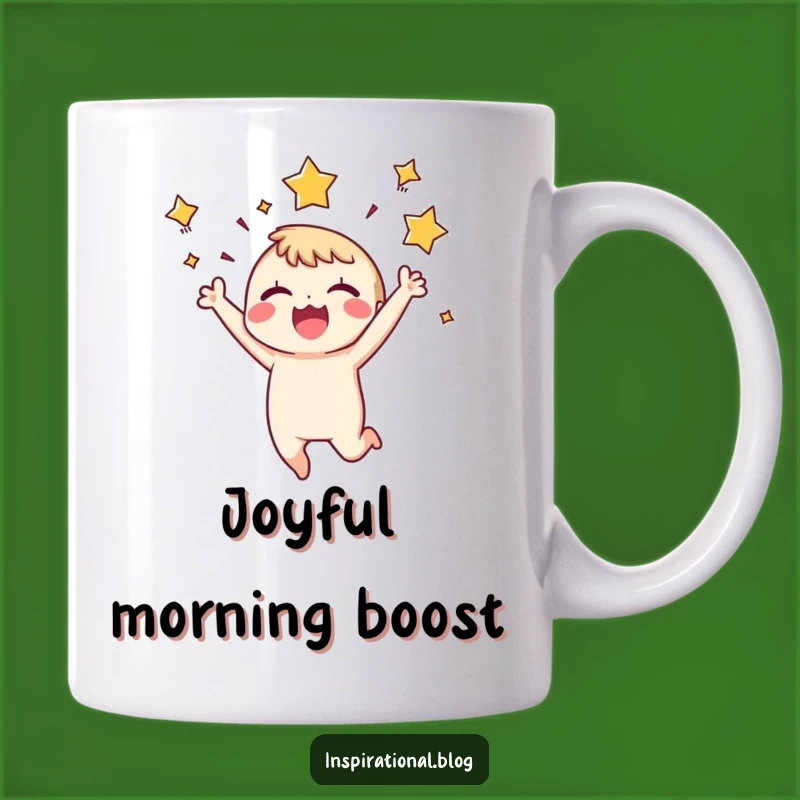 Funny Joyful Character Mug: Tiny Leaper Expressing Excitement, Perfect Gift for Happy Vibes
