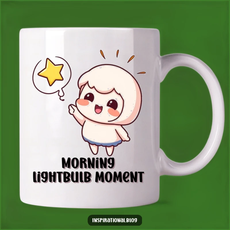 Funny Excitement Mug - Character Points at Bursting Star with Thought Bubble