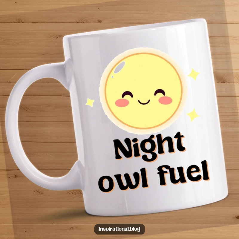 Funny mug featuring a smiling moon character radiating warmth and happiness, a perfect gift for space enthusiasts.