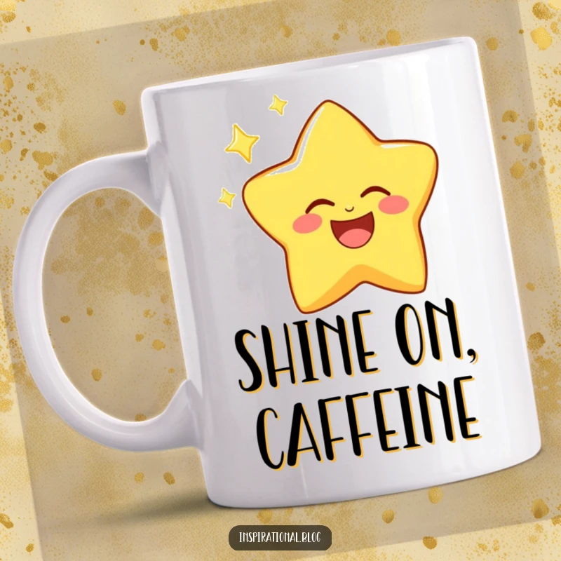 Funny mug featuring a laughing star character twinkling brightly with an infectious, joyful sparkle in the night sky.