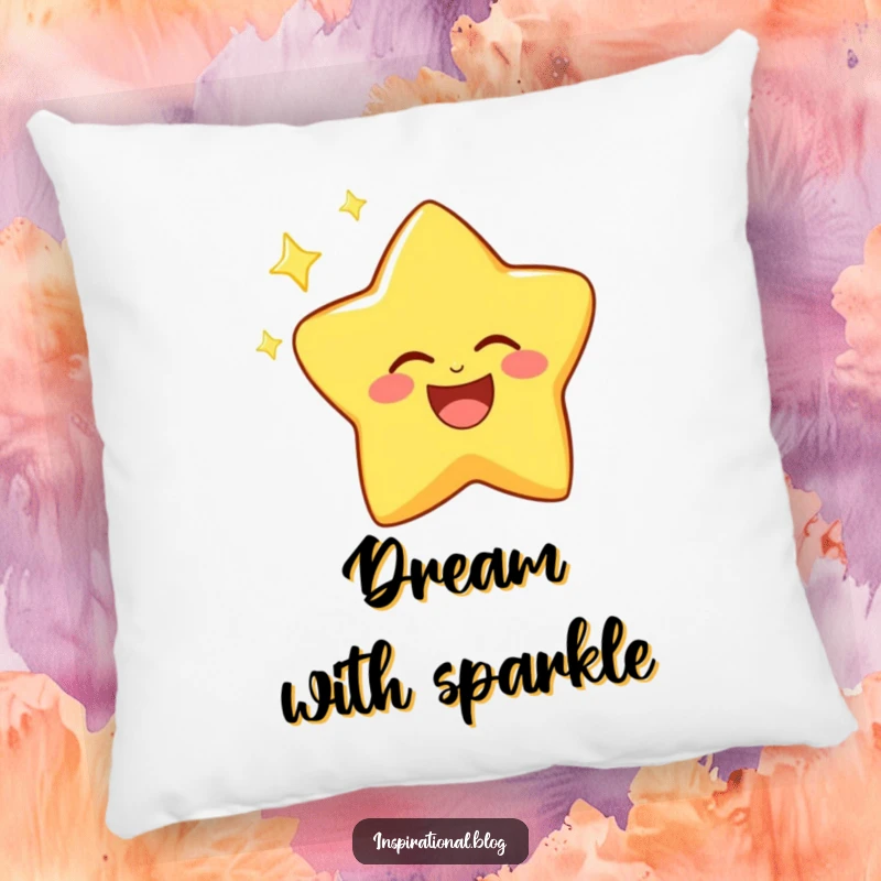 Funny pillow featuring a happy, laughing star twinkling brightly, creating a warm and joyful atmosphere.
