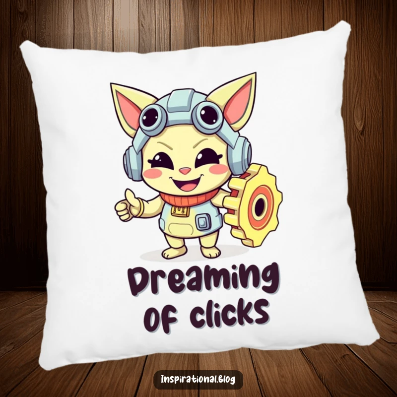 Funny gear character with a smiling face, designed to add mechanical flair to a comfortable pillow.
