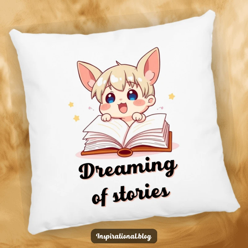 Funny book character illustration designed to bring comfort and literary charm to a cozy pillow.