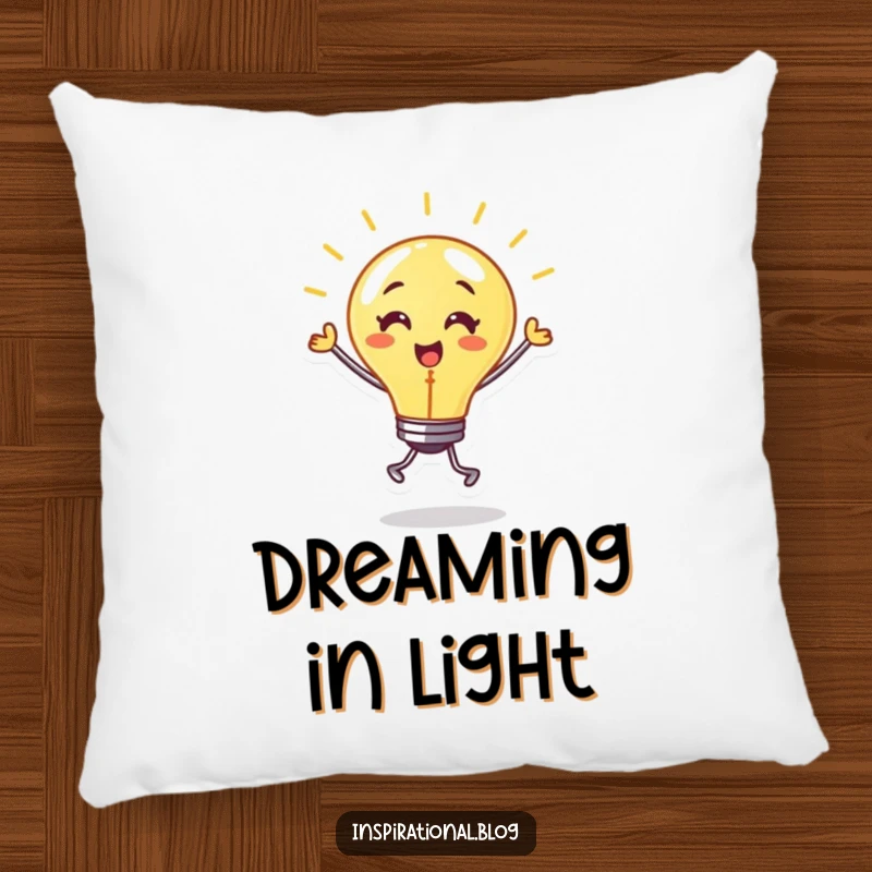 Funny plush pillow featuring a dancing lightbulb character emitting a warm glow and energetic movement, offering cozy comfort.