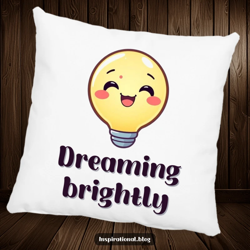 Funny pillow featuring a joyful lightbulb character shining brightly, offering plush comfort and a symbol of bright ideas.