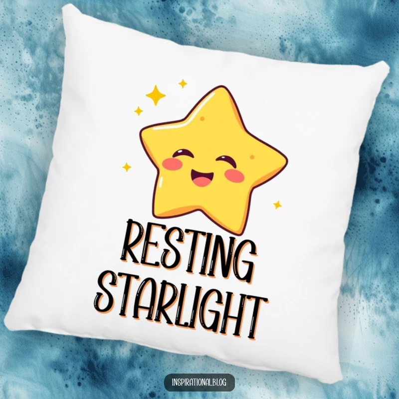 Funny pillow featuring a laughing star character twinkling with joy, offering plush comfort and celestial merriment.