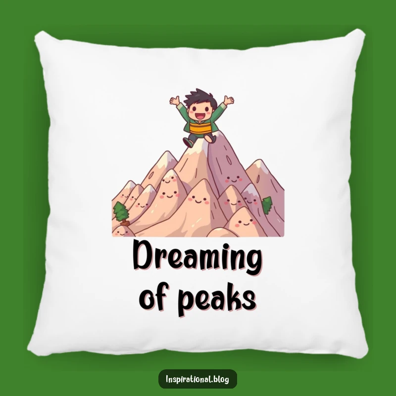 Funny Mountain Leap Pillow - Joyful Character Leaping Over Mountains Cushion