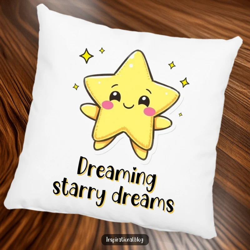 Funny pillow featuring a soft pen character cheerfully drawing a star, offering comfort and a design that celebrates creativity.