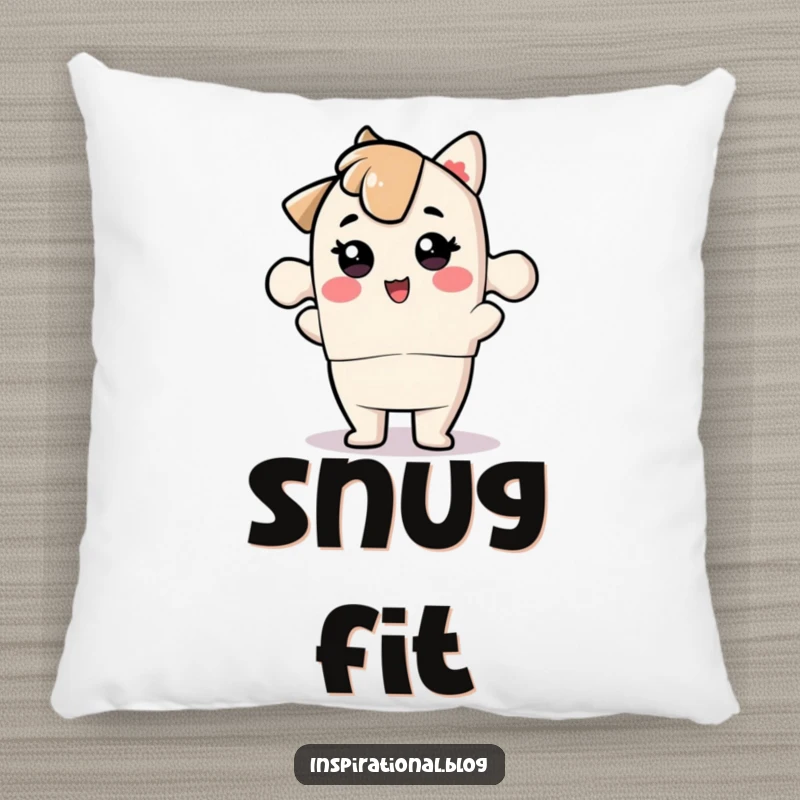Funny jigsaw puzzle piece character designed on a pillow, representing comfort and a perfect fit.