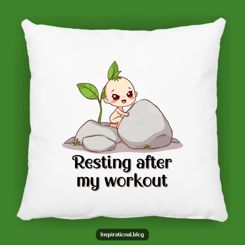 Funny Sprout Pushing Rock Pillow - Cozy Comfort & Determined Humor