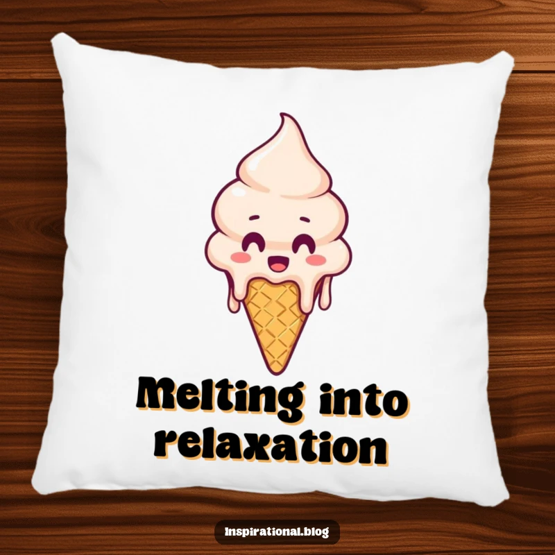 Funny Pillow: Plush cushion with a surprised melting ice cream cone character, offering comfort and a sweet chuckle.