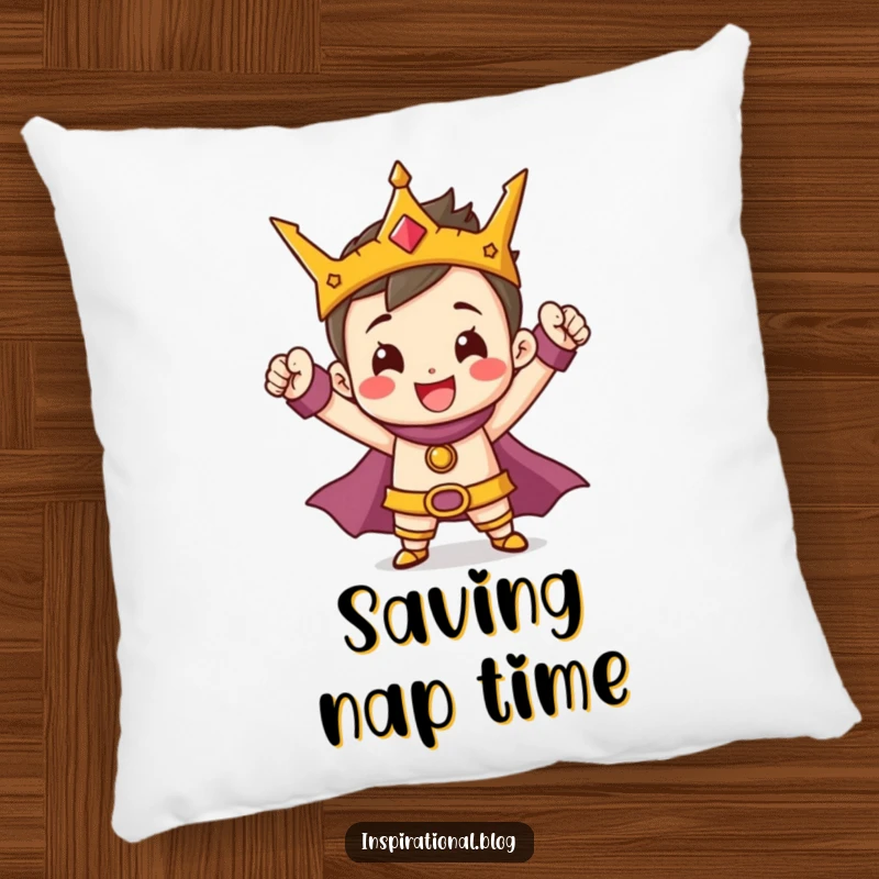 Funny Hero Pillow with a cheerful, tiny character striking a heroic pose, providing comfort and inspirational decor.