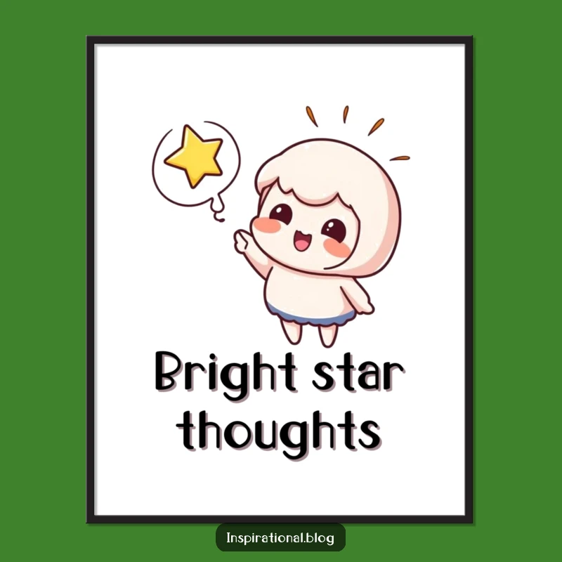 Funny Excitement Digital Art - Cute Character Points at Bursting Star Print