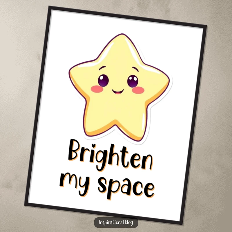 Funny cute star digital art print of a cheerful star character shining brightly with a wide grin, full of joy and positivity.