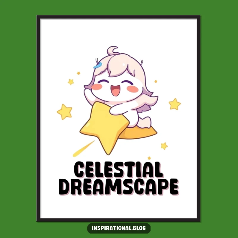 Funny Shooting Star Rider Art Print: Joyful Character Decor Gift!