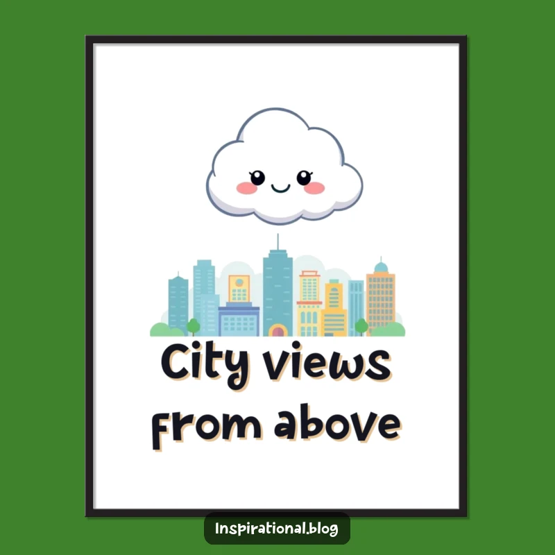 Funny Happy Cloud City Digital Art: Instant Uplifting Decor for a Cheerful Space