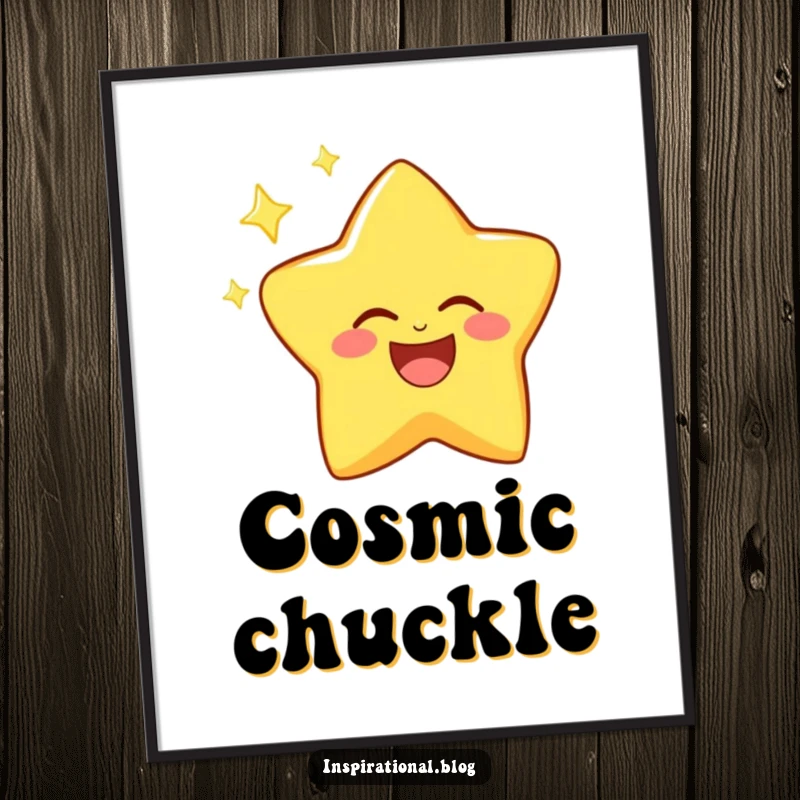 Funny digital art print of a cheerful laughing star character twinkling brightly with an infectious, joyful glow.