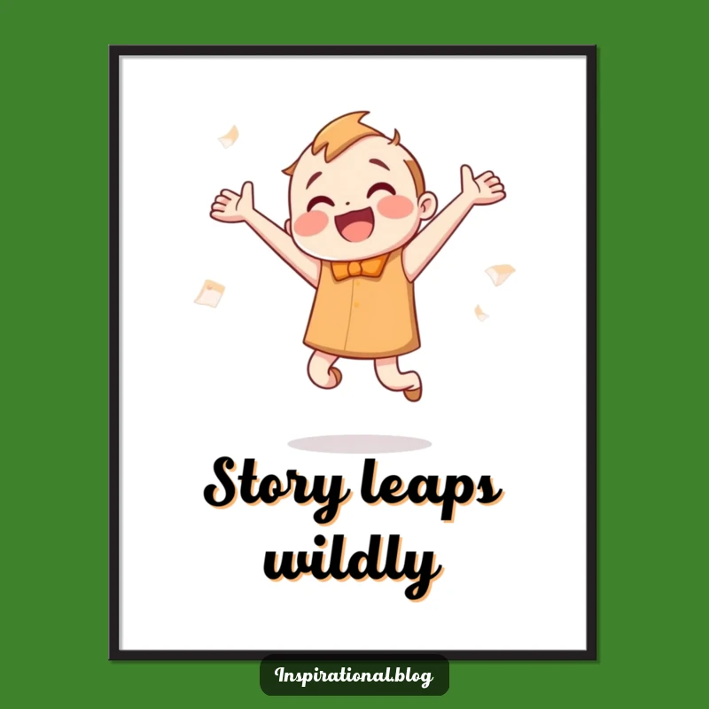 Funny Bookworm Jumping Digital Art: Instant Enthusiasm of a Fluttering Page Character