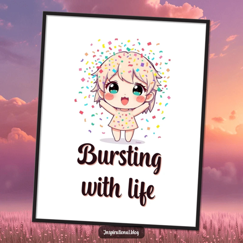 Funny digital art print of a character bursting with colorful confetti, bringing instant party vibes.