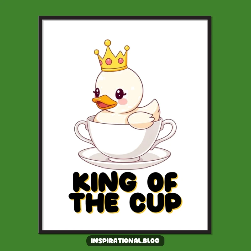 Funny Crown Duck Teacup Digital Art: Instant Regal Whimsy Gift