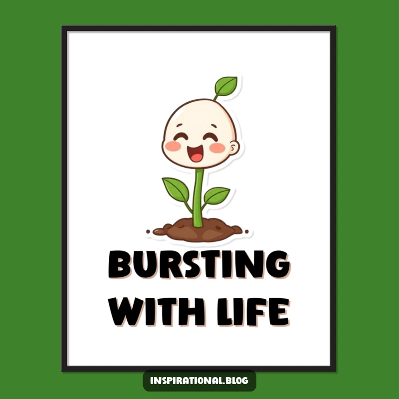 Funny Happy Seedling Digital Art - Vibrant Growth Downloadable Print Gift