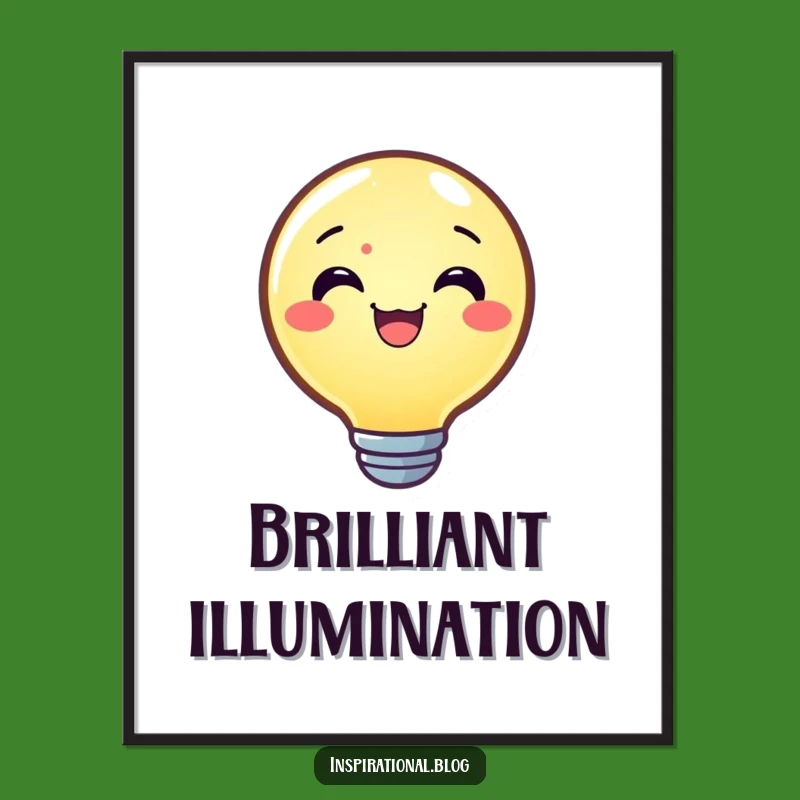 Funny Joyful Lightbulb Digital Art Print: Instant Inspiration for Your Space