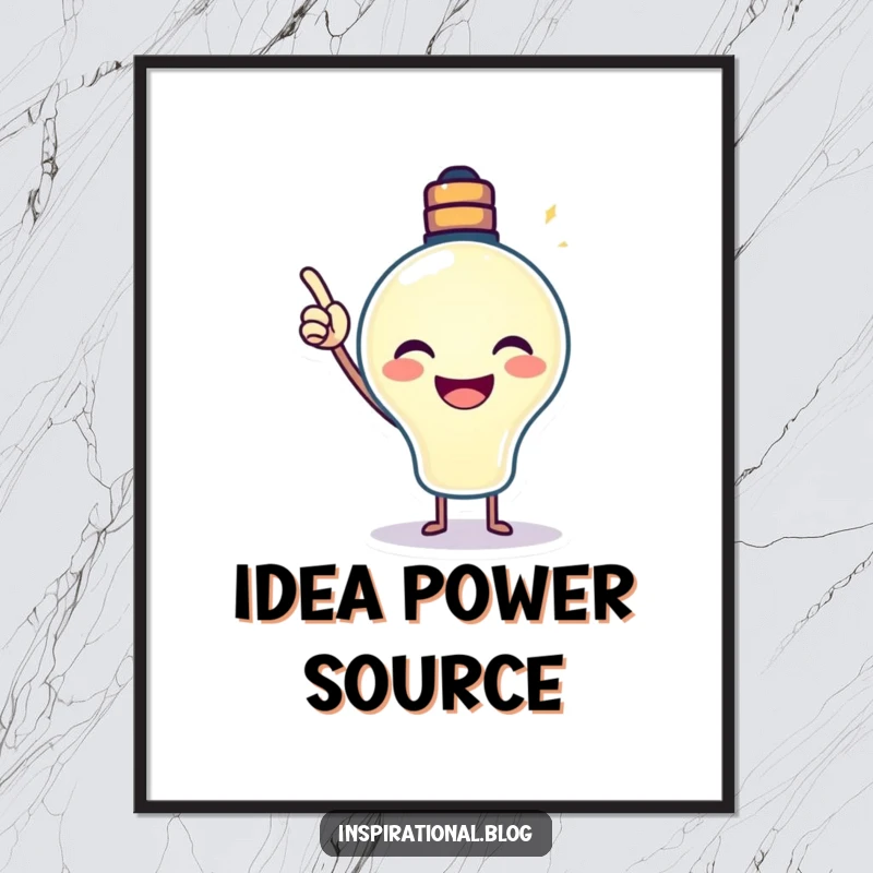 Funny Lightbulb Digital Art Print showing a beaming lightbulb pointing its glow upwards, ideal for inspiring wall decor.