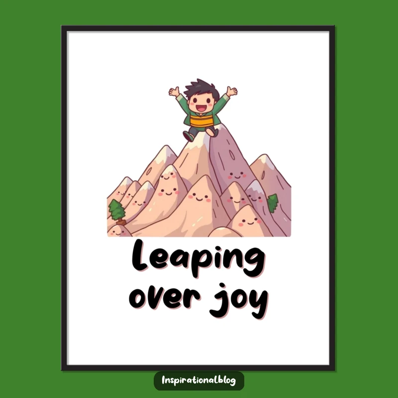 Funny Mountain Leap Digital Art - Joyful Character Leaping Over Mountains Print