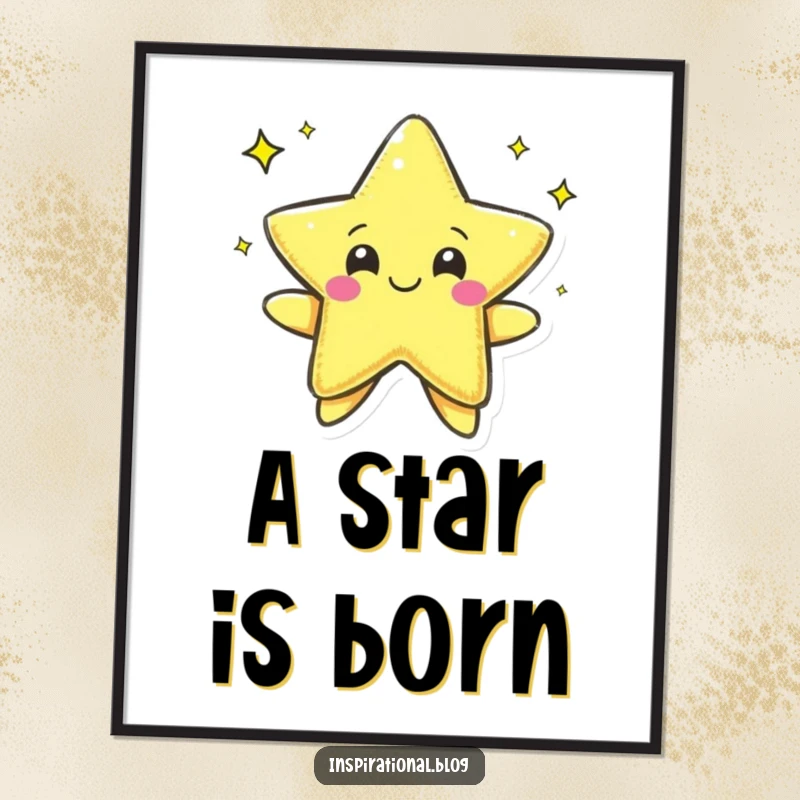 Funny digital art print of a pen character cheerfully drawing a star, capturing a moment of pure creativity and optimistic artistry for your walls.